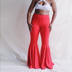 Red bell bottom flare pants